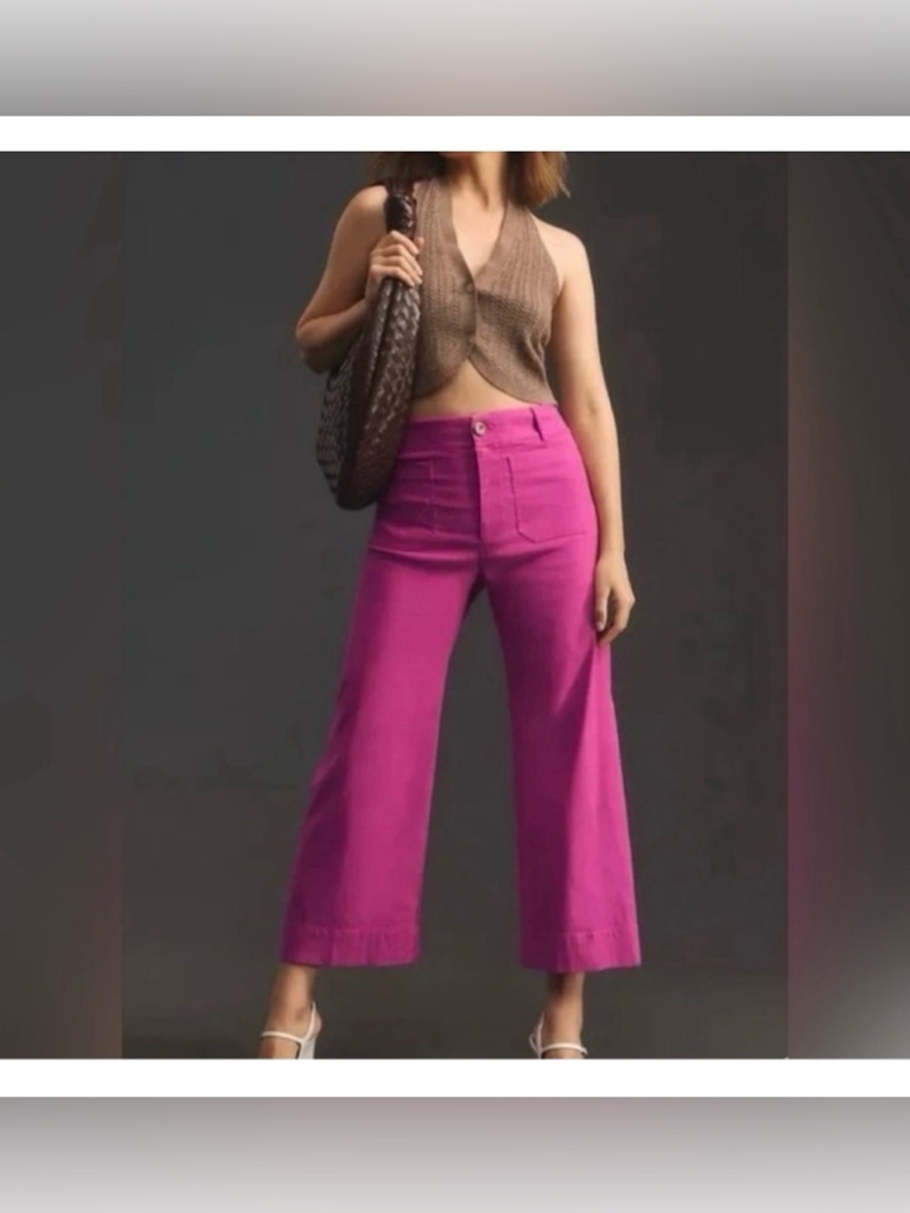 Maeve Colette Linen High-Rise Wide-Leg Cropped Pants in Magenta Pink Size 28